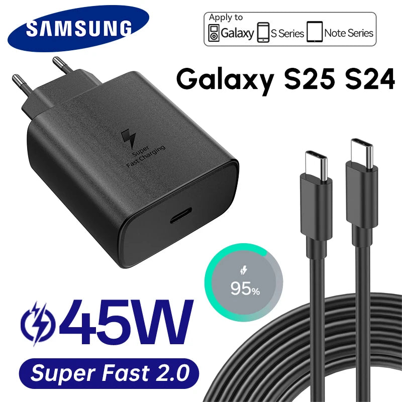 SAMSUNG Charger PD 45W Super Fast Charging Original EU Wall Charger 5A Type C Cable Galaxy S25 S24 S23 S22 Ultra A54 A53 Note20
