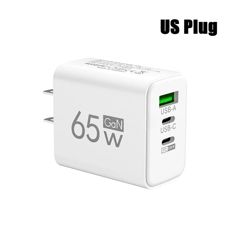 GaN Fast Charging 65W USB Type C Charger EU KR PD 3.0 Quick Charge Wall For Phone Adapter For iPhone 15 Xiaomi Huawei Samsung