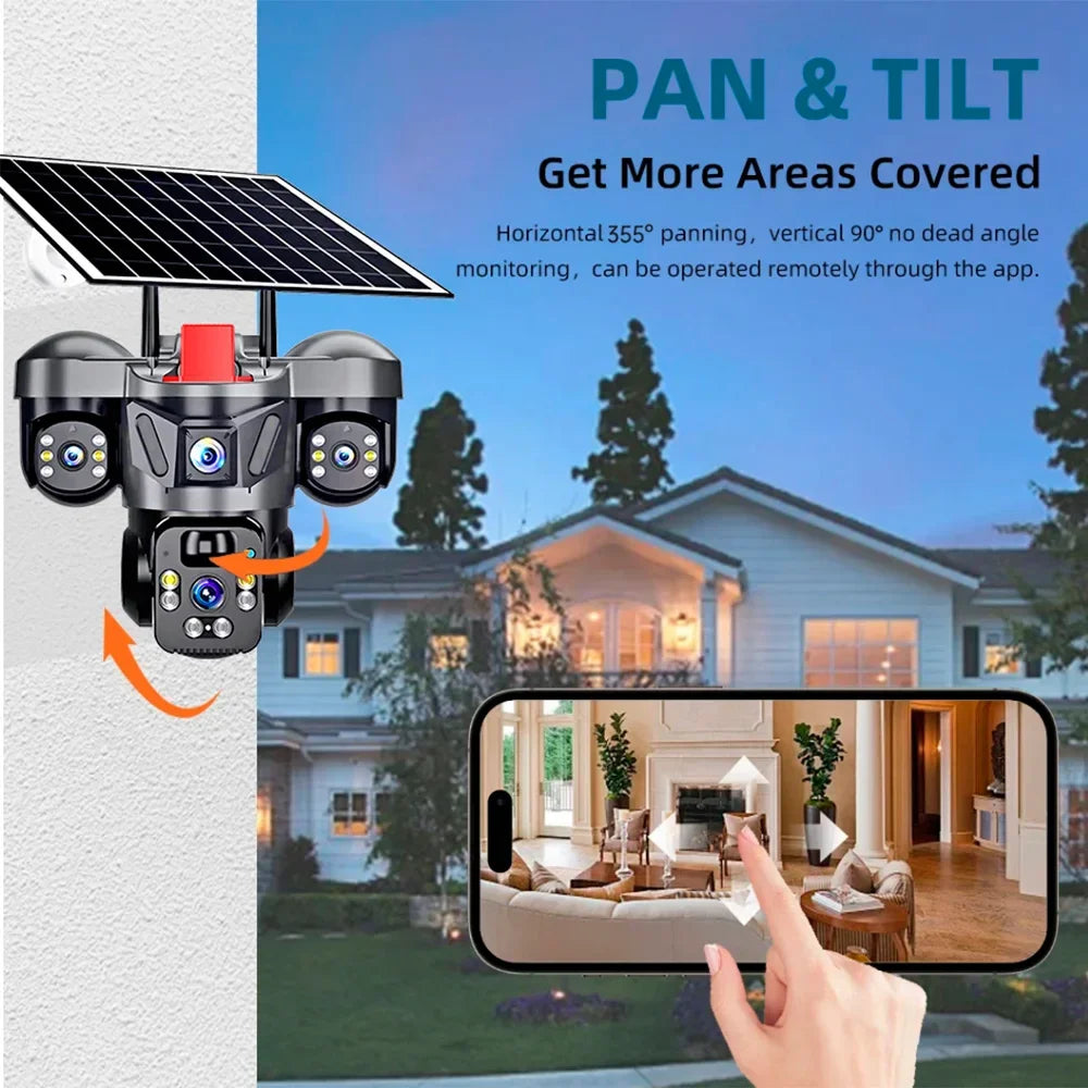 KERUI V380 Pro Outdoor PTZ 6MP WIFI 4G Solar Camera Home Security Triple Lens Camera Solar Panel CCTV Video Surveillance