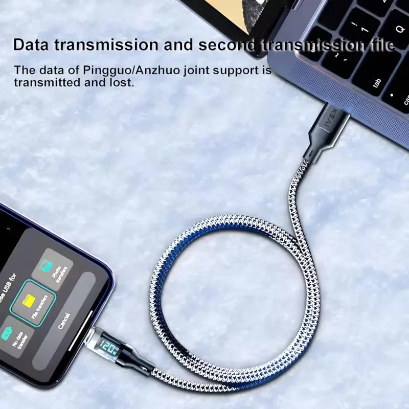 120W Type C Fast Charging Cables 6A USB to Type C Data Cord For Samsung Xiaomi ONEPLUS POCO With Led Digital Display USB C Cable