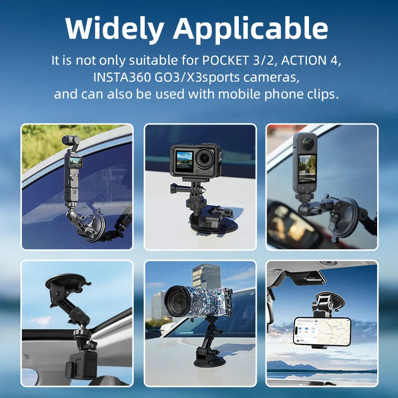Suction Camera Mount Car Phone Action Camera Holder Hand Pump Suction Cup 360° Adjustable 1/4" For GoPro/Insta360/DJI Action 5