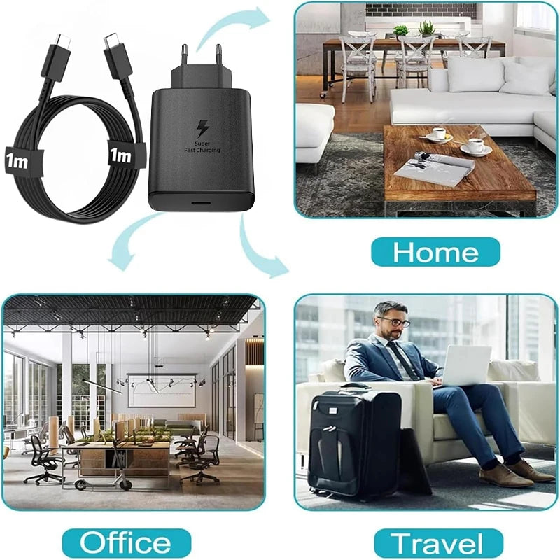 SAMSUNG Charger PD 45W Super Fast Charging Original EU Wall Charger 5A Type C Cable Galaxy S25 S24 S23 S22 Ultra A54 A53 Note20