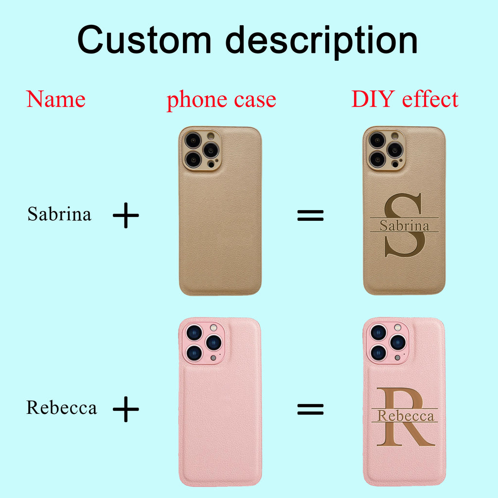 Personalized Customized Initials Name Case For iPhone 17 16 15 14 13 12 11 Pro Max Plus Big Letter Laser Engraving Leather Cover