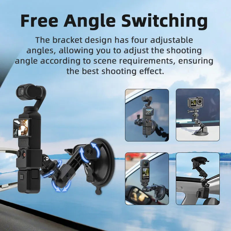 Suction Camera Mount Car Phone Action Camera Holder Hand Pump Suction Cup 360° Adjustable 1/4" For GoPro/Insta360/DJI Action 5