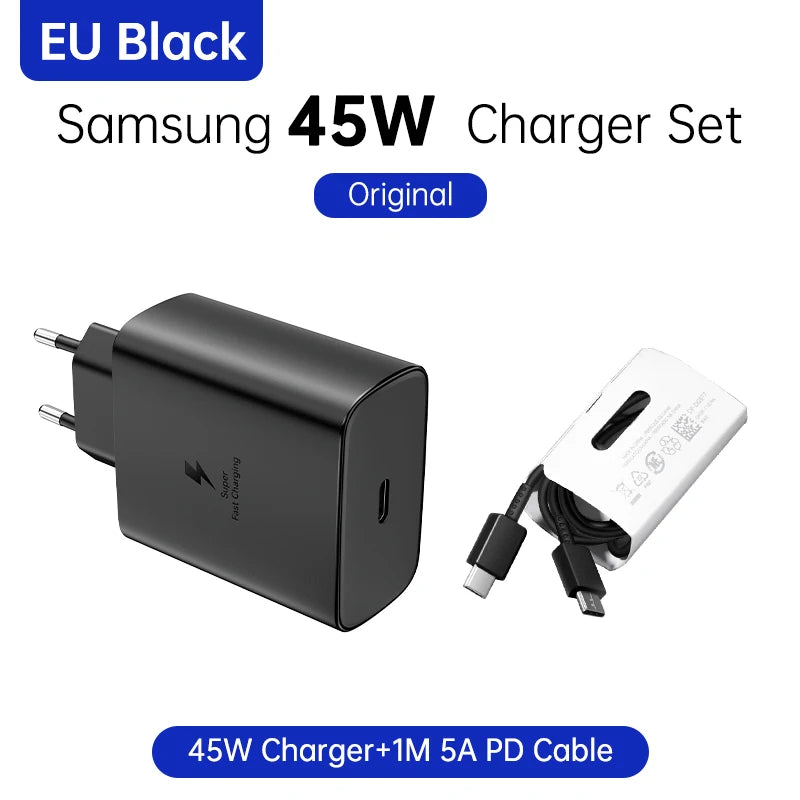 SAMSUNG Charger PD 45W Super Fast Charging Original EU Wall Charger 5A Type C Cable Galaxy S25 S24 S23 S22 Ultra A54 A53 Note20