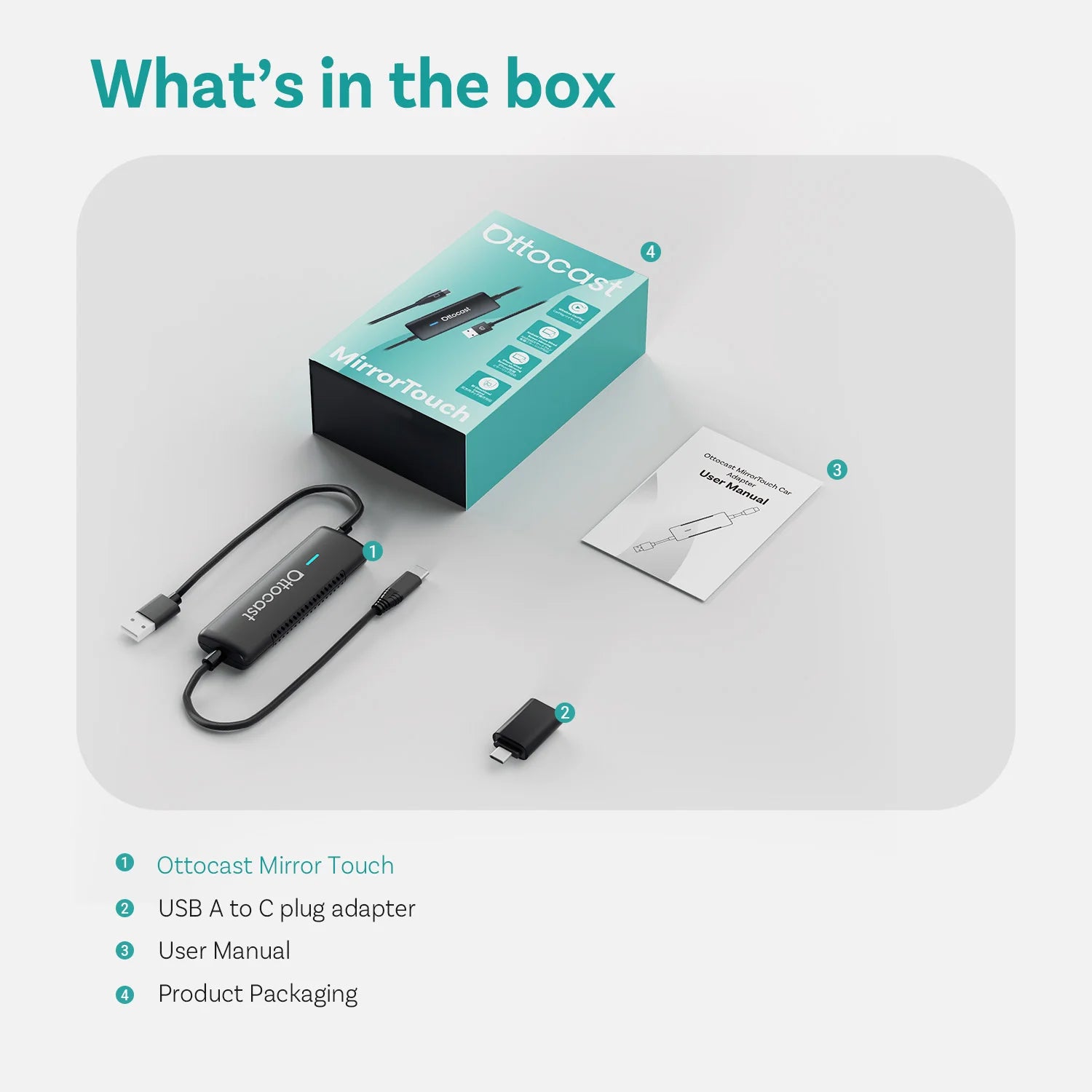 Ottocast Mirror Touch Wireless CarPlay Bi-Directional Control Car Accessories Video Box for iOS & Android Mirroring VW Audi Benz