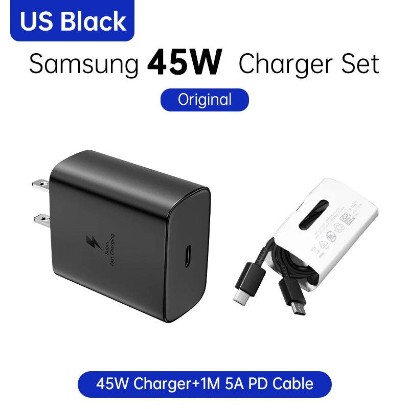 SAMSUNG Charger PD 45W Super Fast Charging Original EU Wall Charger 5A Type C Cable Galaxy S25 S24 S23 S22 Ultra A54 A53 Note20