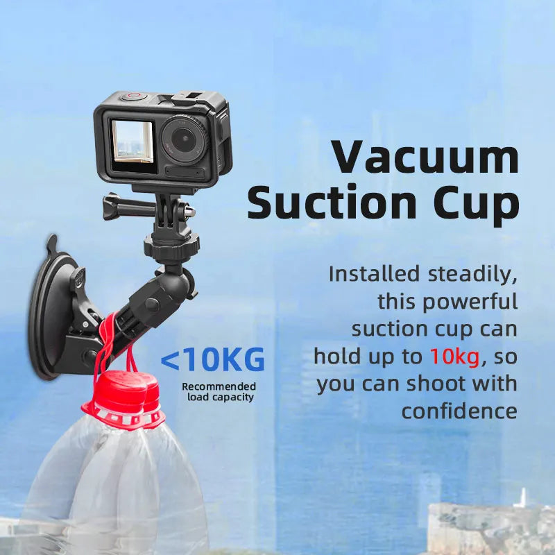 Suction Camera Mount Car Phone Action Camera Holder Hand Pump Suction Cup 360° Adjustable 1/4" For GoPro/Insta360/DJI Action 5