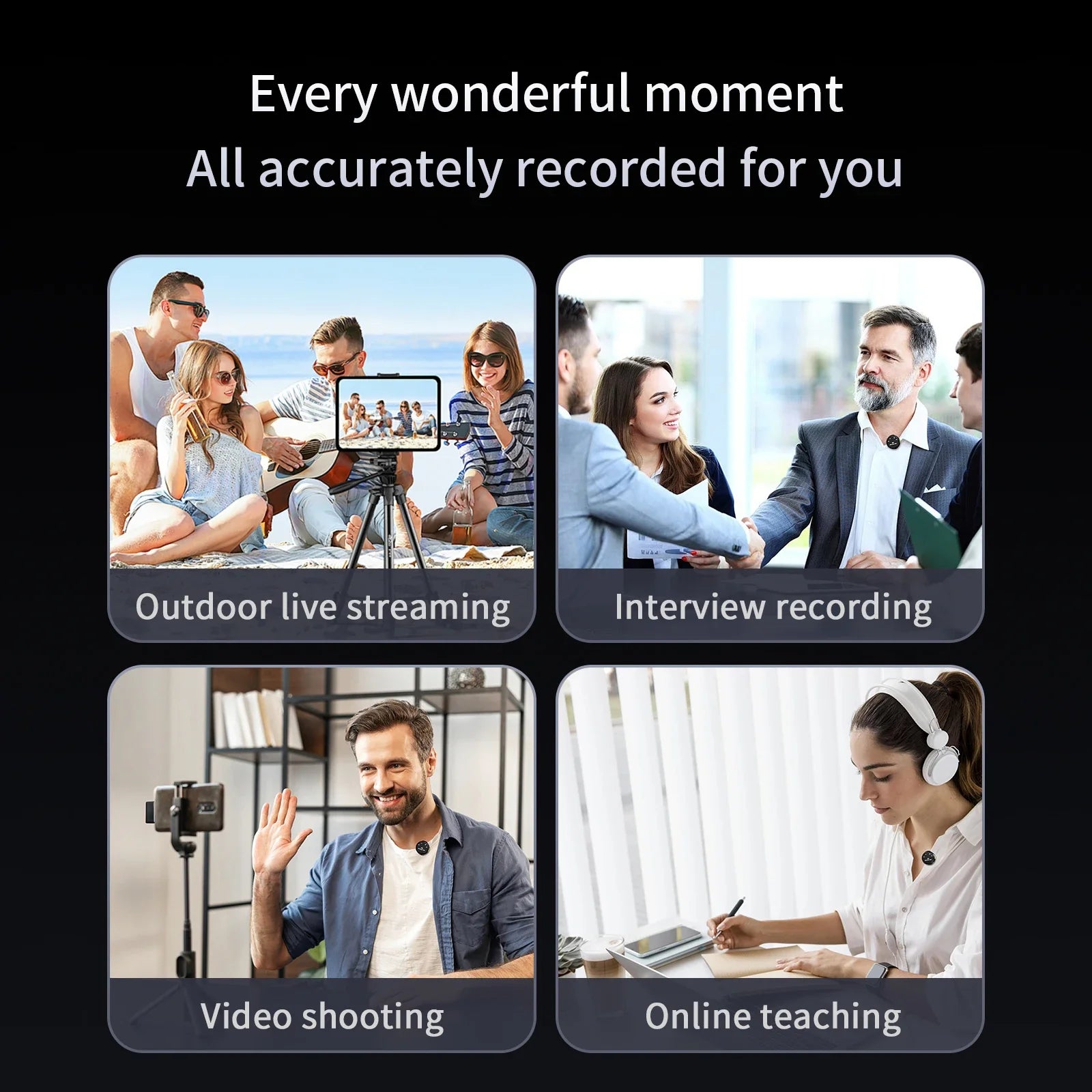 Wireless Lavalier Microphone Dual Omnidirectional Condenser Lavalier Microphone Microphone for iPhone Android Video Recording