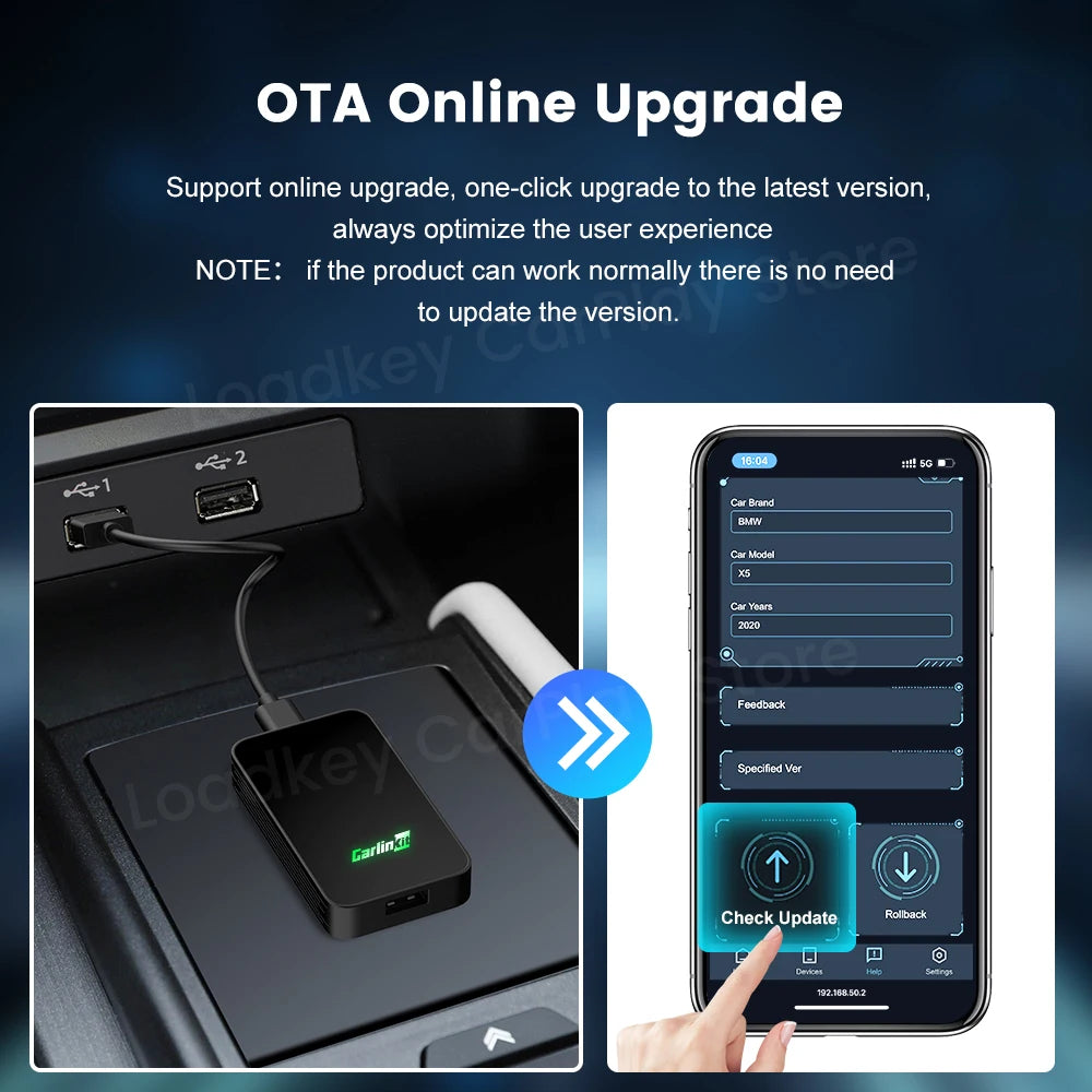 Carlinkit 5 2air Mini Ultra Wireless CarPlay Android Auto Wireless Box 2in 1 Adapter 2-Channel Work Waze Spotify 5.8Ghz WiFi GPS