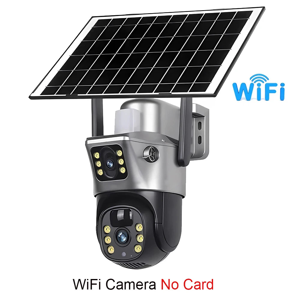 4G / WiFi Solar Camera Dual Lenses Outdoor 8MP 4K Low Power Battery IP Camera PIR Night Vision V380 Pro CCTV Security Protection