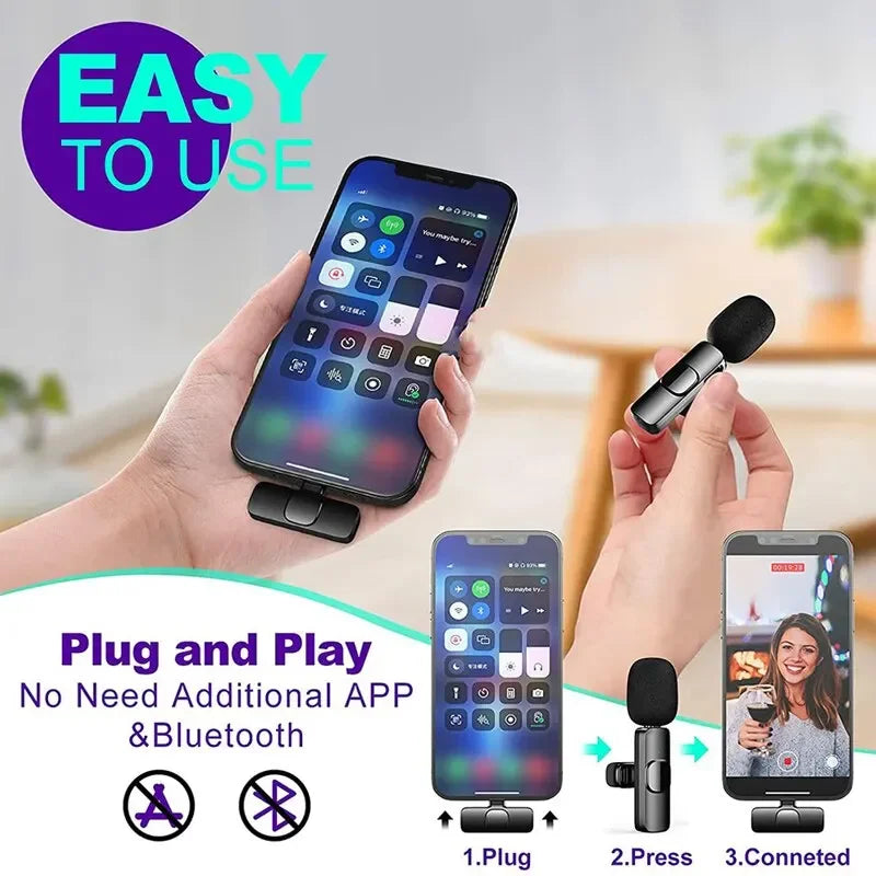 Lavalier Wireless Bluetooth Microphone Portable Audio Video Recording Mini Mic For iPhone Live Broadcast Gaming Phone Type-C