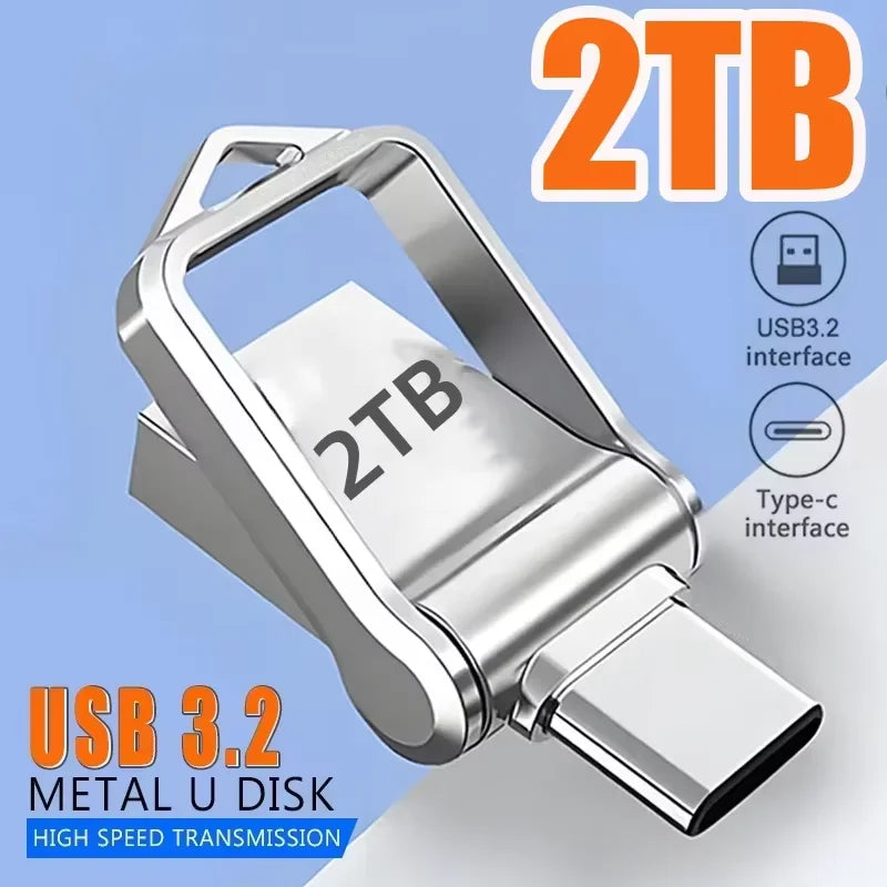 2TB USB 3.2 Flash Drive High Speed Type-C Interface Dual-Use Flash Memory 512GB 1TB Stick For Phone Windows 11 Computer