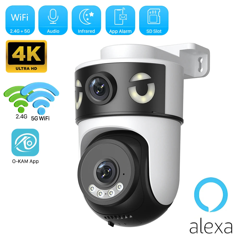 10MP 5K Dual Lens PTZ WIFI Camera Dual Screen 8MP Ai Human Detection Auto Tracking Wireless Outdoor Surveillance IP Camera O-KAM