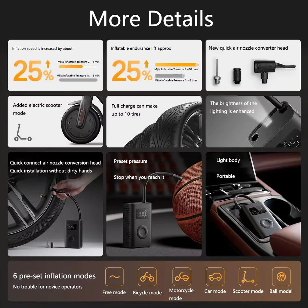 Xiaomi Mijia Air  Pump  2 Portable   Electric Air Compressor 2  Tire Sensor Mi Inflatable Treasure 2 for Car Bike Ball