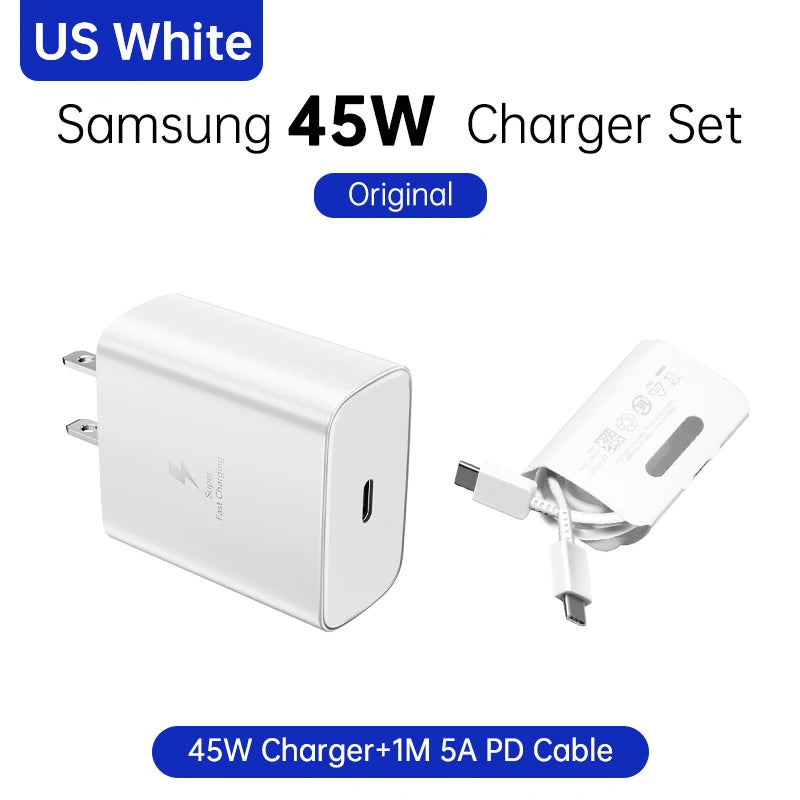 SAMSUNG Charger PD 45W Super Fast Charging Original EU Wall Charger 5A Type C Cable Galaxy S25 S24 S23 S22 Ultra A54 A53 Note20