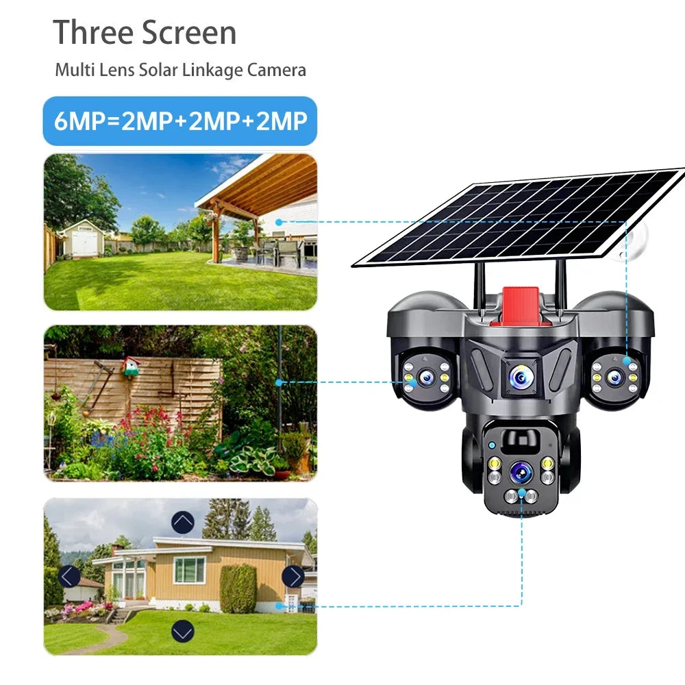 KERUI V380 Pro Outdoor PTZ 6MP WIFI 4G Solar Camera Home Security Triple Lens Camera Solar Panel CCTV Video Surveillance