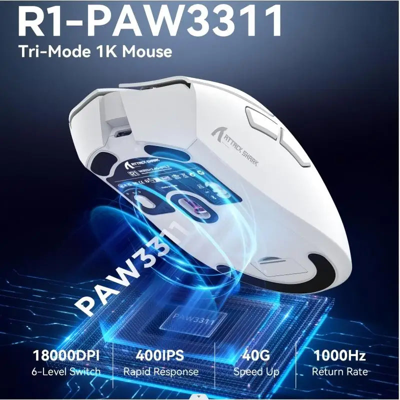 Attack Shark 18000DPI Wireless Mouse, 1000Hz,PAW3311,Bluetooth Tri-mode Connection, R1 Macro Gaming Mouse