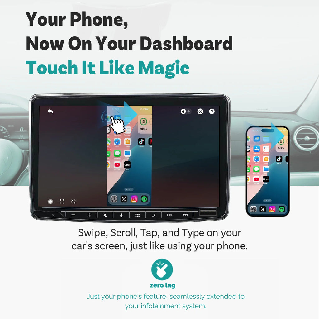 Ottocast Mirror Touch Wireless CarPlay Bi-Directional Control Car Accessories Video Box for iOS & Android Mirroring VW Audi Benz