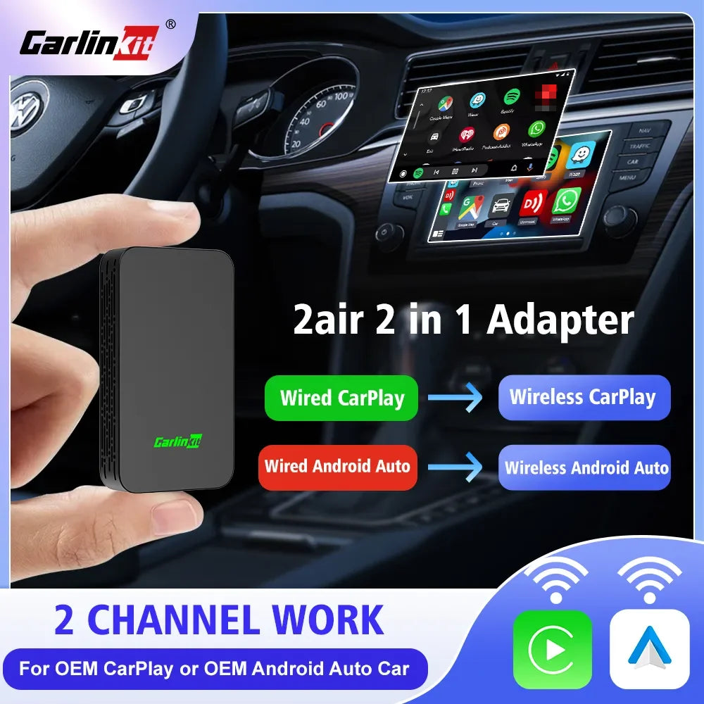 Carlinkit 5 2air Mini Ultra Wireless CarPlay Android Auto Wireless Box 2in 1 Adapter 2-Channel Work Waze Spotify 5.8Ghz WiFi GPS