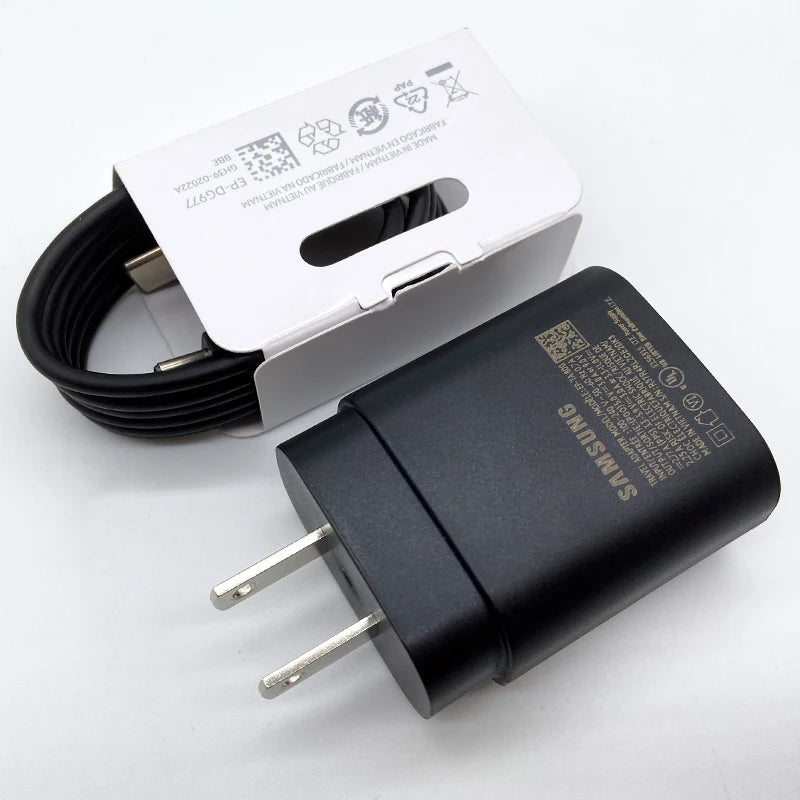 Samsung 25W US Plug Super Fast USB-C Charger PD Wall Power Adapter For Galaxy S24 S23 S22 S21 S20 Plus Note 20 Ultra A54 A56 A55
