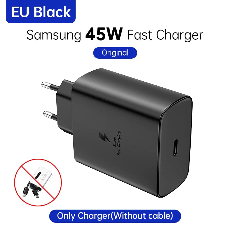 SAMSUNG Charger PD 45W Super Fast Charging Original EU Wall Charger 5A Type C Cable Galaxy S25 S24 S23 S22 Ultra A54 A53 Note20