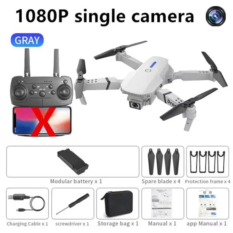 E88 Pro WiFi FPV Drone. Wide-angle HD 4K/1080P camera, height hold, foldable. Ideal RC quadcopter toy for Christmas boys gift.