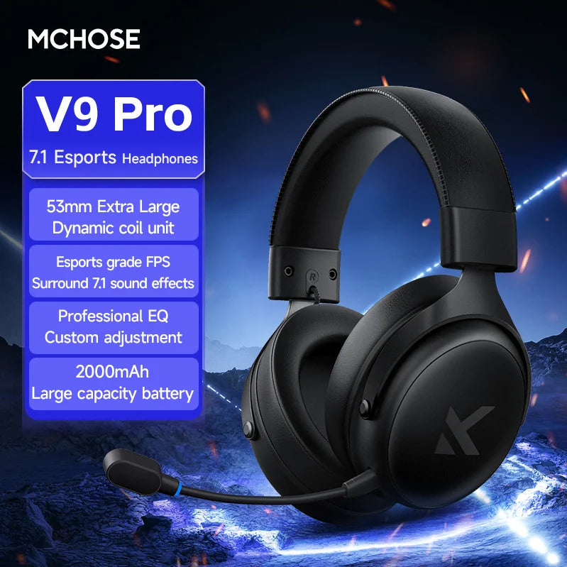 Original MCHOSE V9Pro Music Esports Gaming Headphones 3-mode Wireless Noise Reduction Mic Customized Head-mounted Pc Accessories
