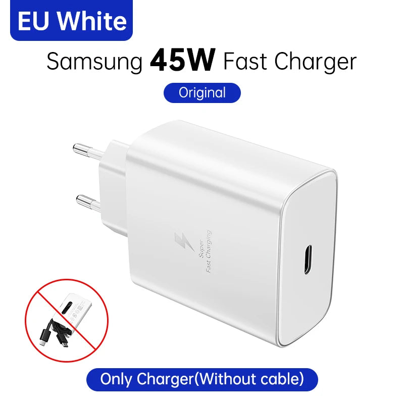 SAMSUNG Charger PD 45W Super Fast Charging Original EU Wall Charger 5A Type C Cable Galaxy S25 S24 S23 S22 Ultra A54 A53 Note20
