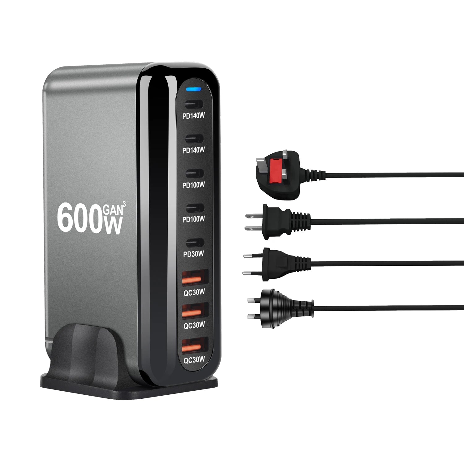 New 600W GaN Fast Charge 3.0 USB Type C Fast Charger with 8 Ports, 5C3A PD Charger for Phones and Tablets, Portable Design