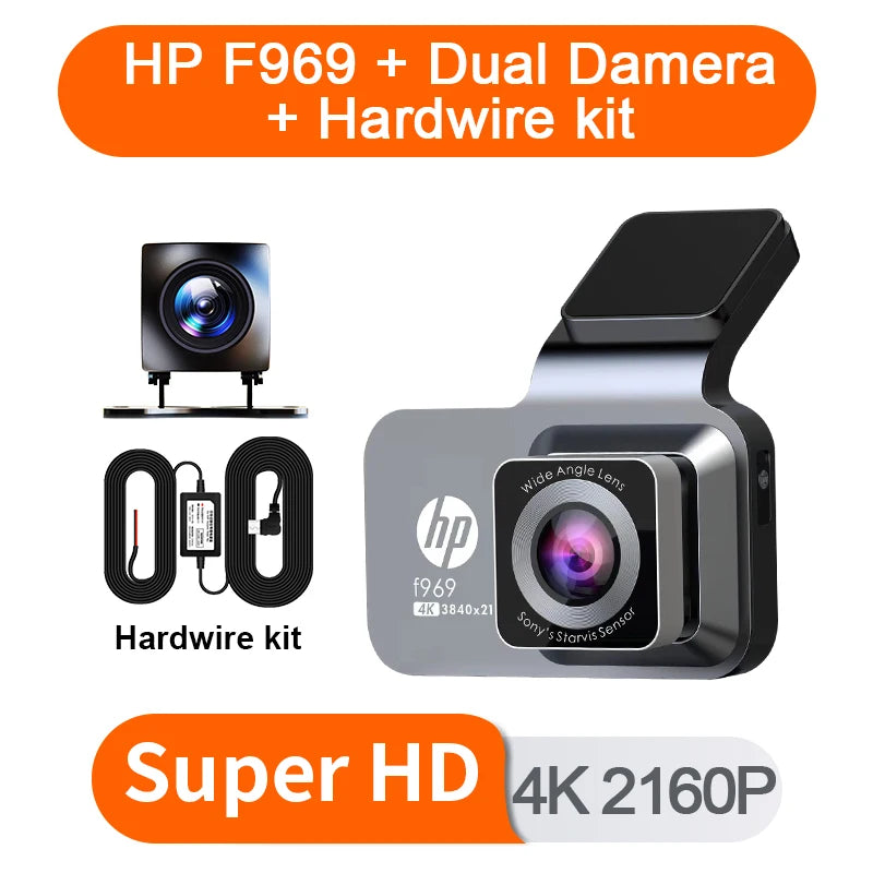 HP F969 dash cam car camera 4k HD night vision WiFi DVR video loop video parking monitoring car dashcam auto 2160 4K dash cam