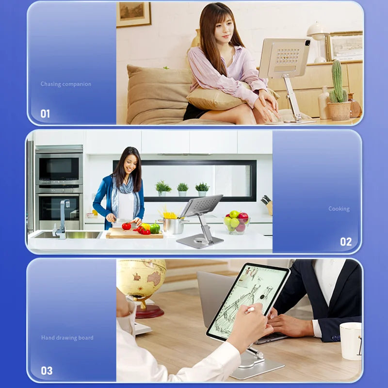 Aluminum Tablet Stand Desk Riser 360° Rotation Multi-Angle Height Adjustable Foldable Mount Dock For Pro iPad Xiaomi Huawei Tab