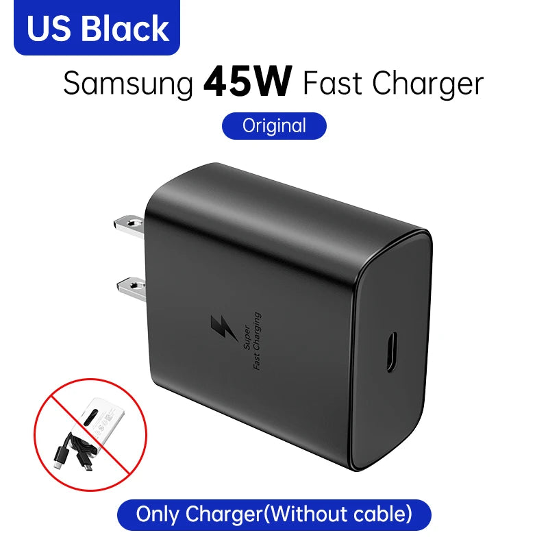 SAMSUNG Charger PD 45W Super Fast Charging Original EU Wall Charger 5A Type C Cable Galaxy S25 S24 S23 S22 Ultra A54 A53 Note20