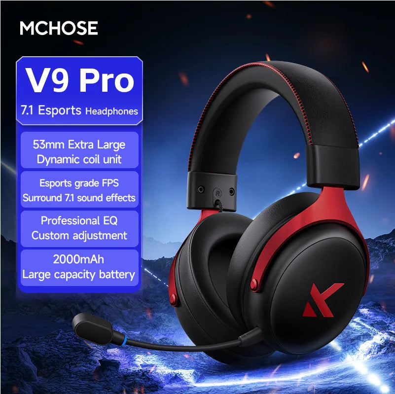 Original MCHOSE V9Pro Music Esports Gaming Headphones 3-mode Wireless Noise Reduction Mic Customized Head-mounted Pc Accessories