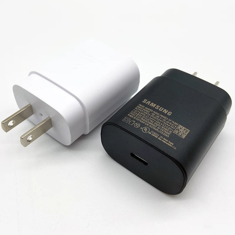 Samsung 25W US Plug Super Fast USB-C Charger PD Wall Power Adapter For Galaxy S24 S23 S22 S21 S20 Plus Note 20 Ultra A54 A56 A55