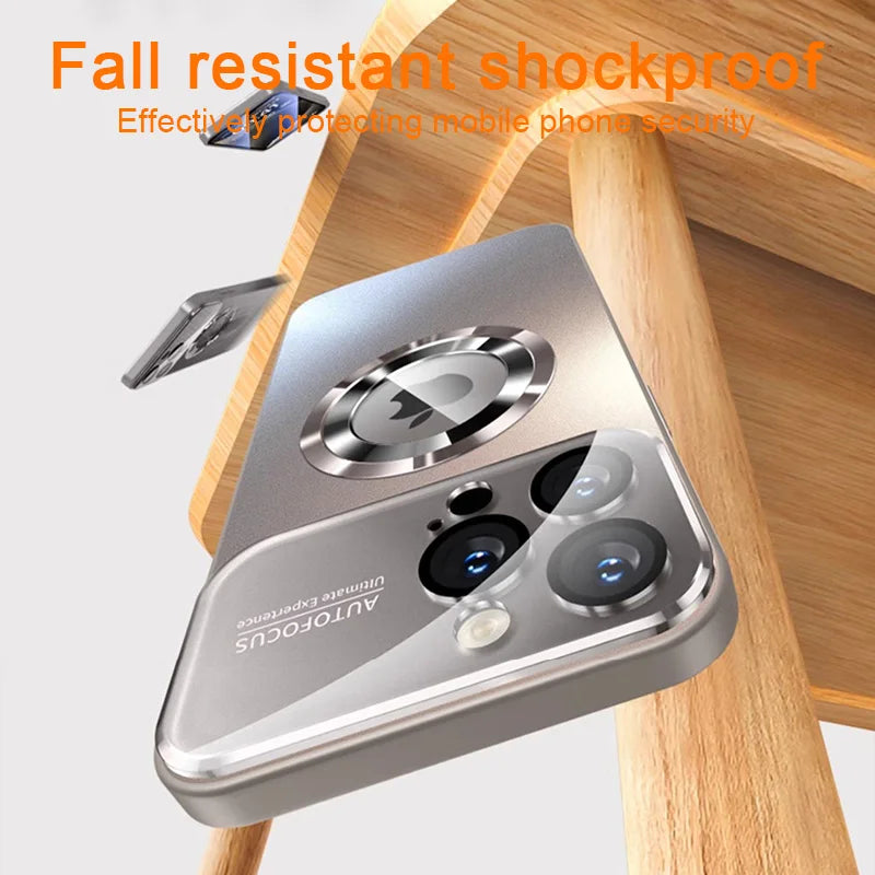Luxury Glass Camera For Magesafe Magnetic Wireless Charge Case For iPhone 11 12 13 14 15 16 17 Pro Max Air Plus Shockproof Cover